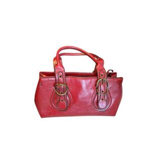 Aldo Red Leather Handbag With Buckle Detailing & Zip Closure